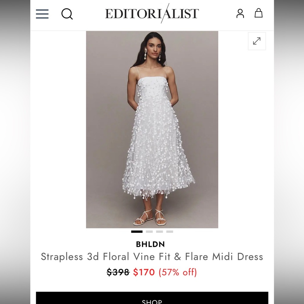 RARE ANTHRO BHLDN Strapless 3D Floral Vine Fit & Flare Midi Dress - Picture 7 of 7
